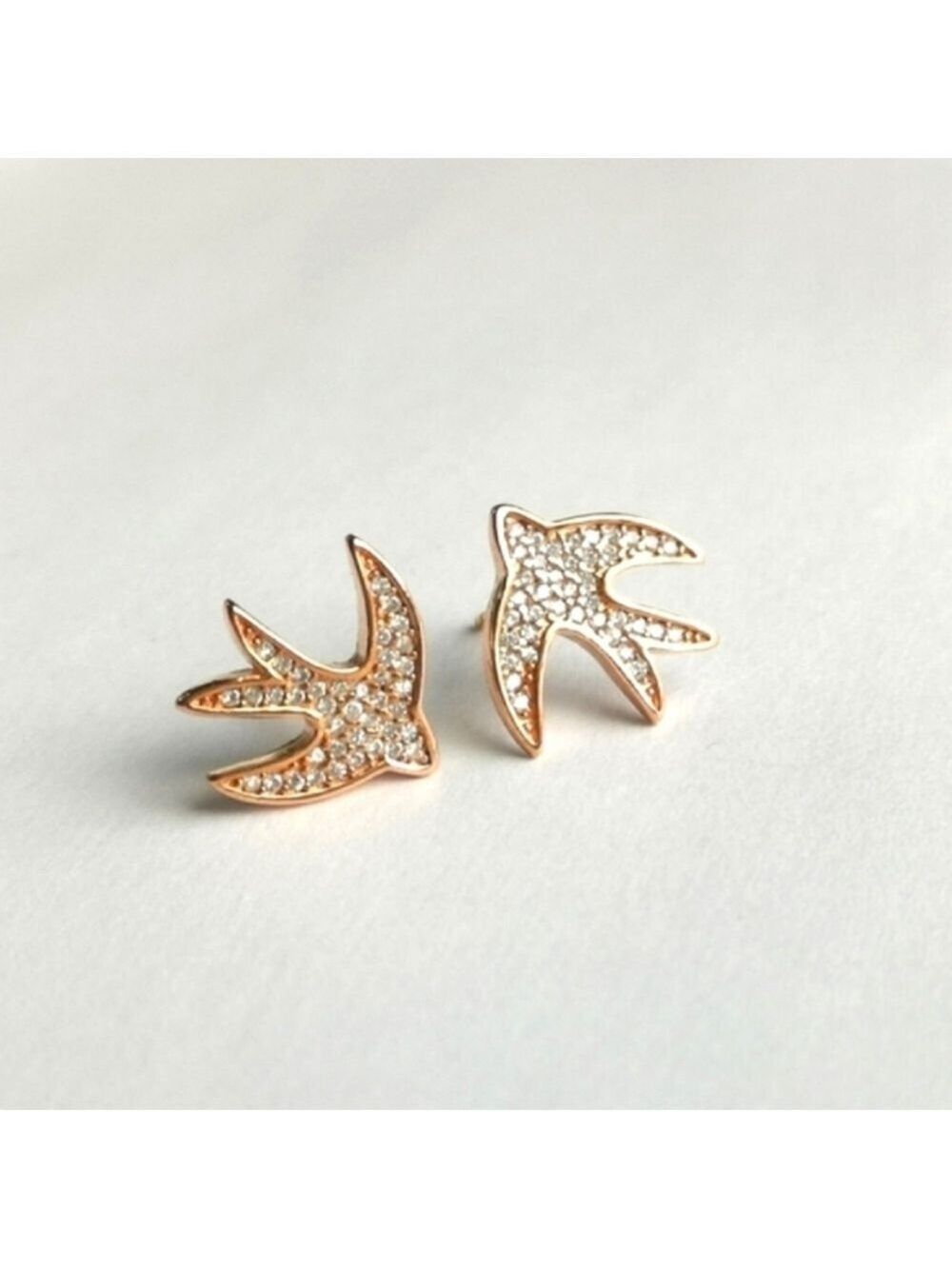 Swallow Bird Stud Earrings 14k Rose Gold over Sterling Silver